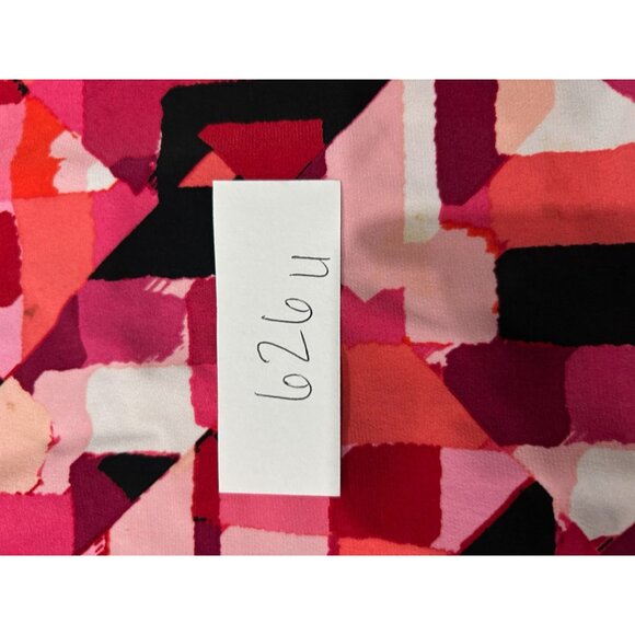 Liz Claiborne Geometric Print Blouse Pink Black Sz XL Pleated Neck Career Office - Picture 8 of 9